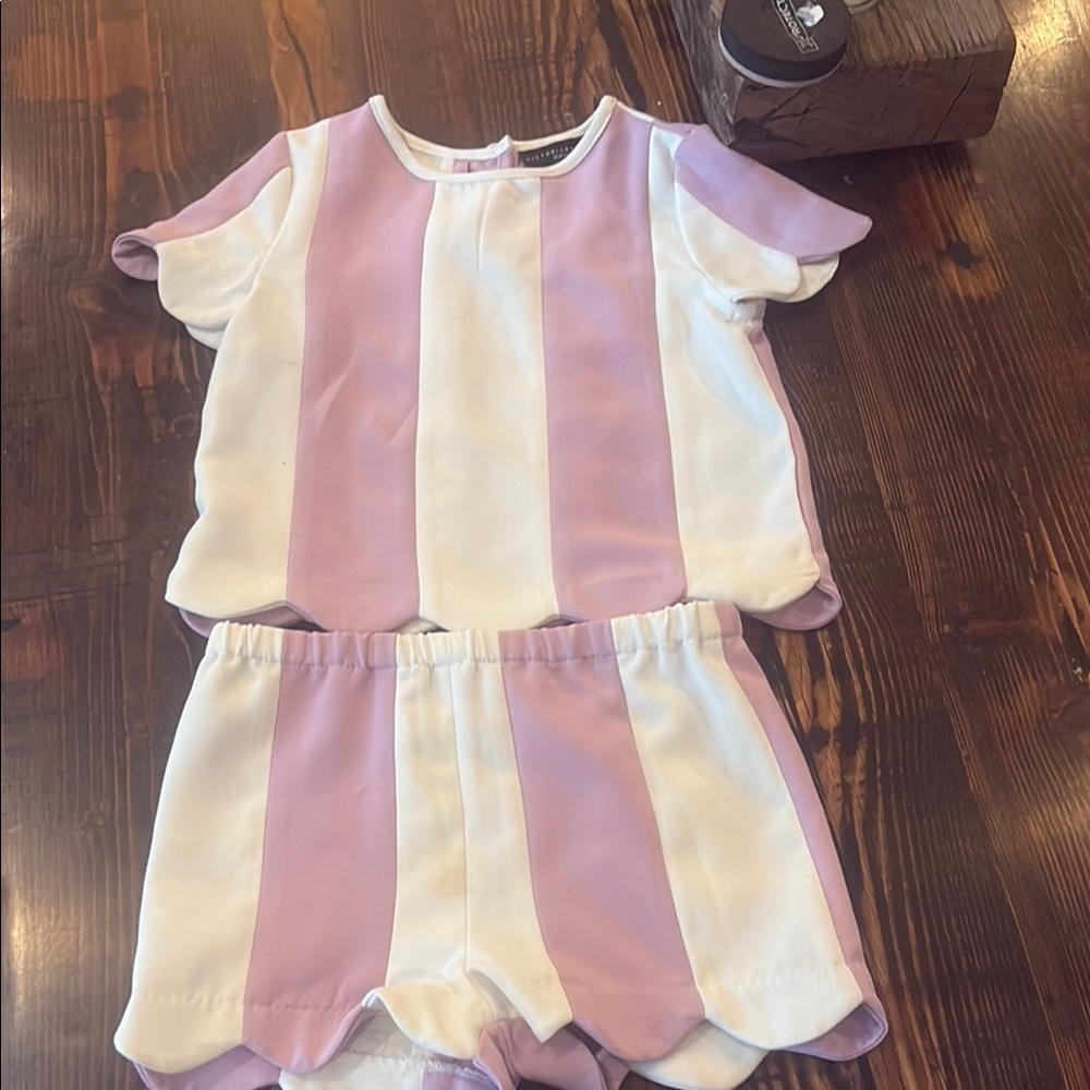Victoria Beckham Pink and White Striped Kids Shorts Set